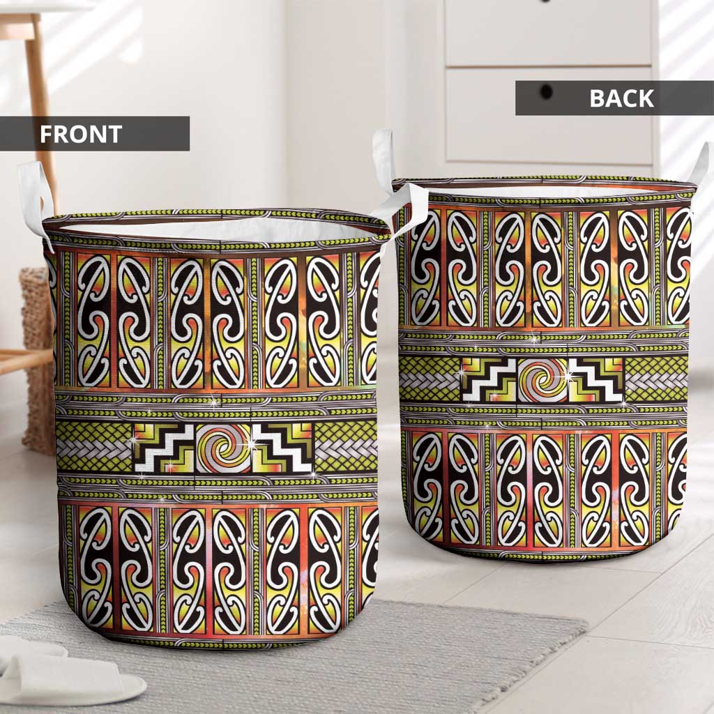 Maori Matariki Laundry Basket Yellow Galaxy Aesthetic Koru Art