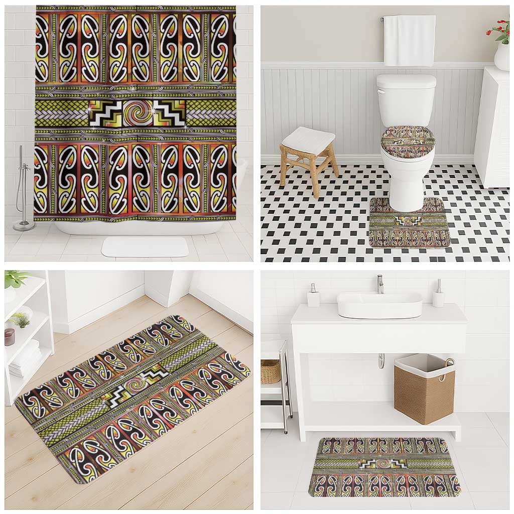 Maori Matariki Bathroom Set Yellow Galaxy Aesthetic Koru Art