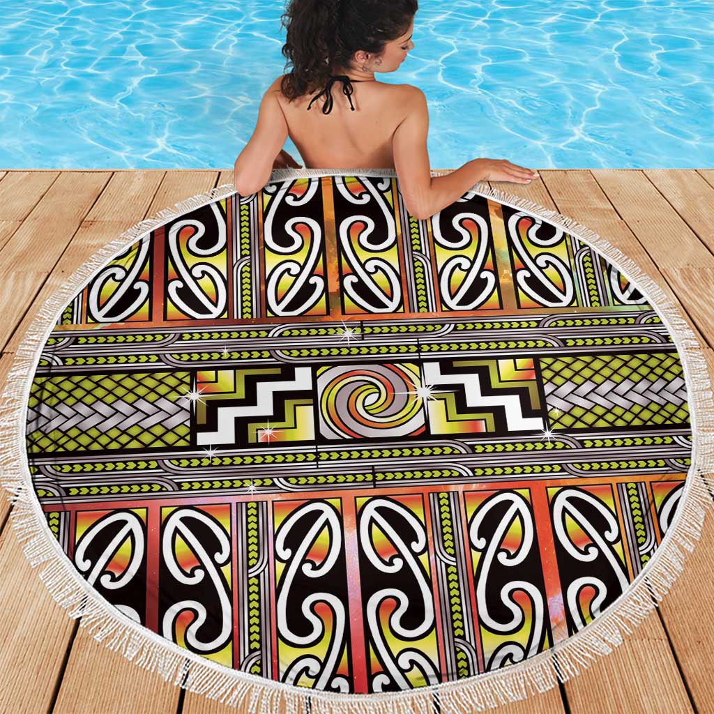Maori Matariki Beach Blanket Yellow Galaxy Aesthetic Koru Art