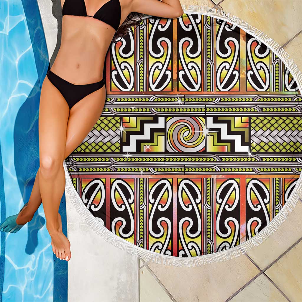 Maori Matariki Beach Blanket Yellow Galaxy Aesthetic Koru Art