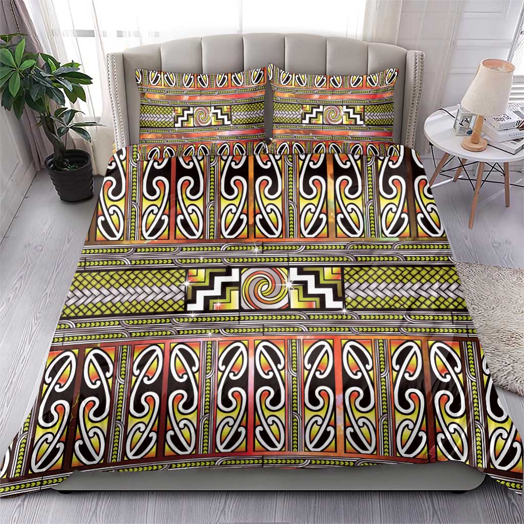 Maori Matariki Bedding Set Yellow Galaxy Aesthetic Koru Art