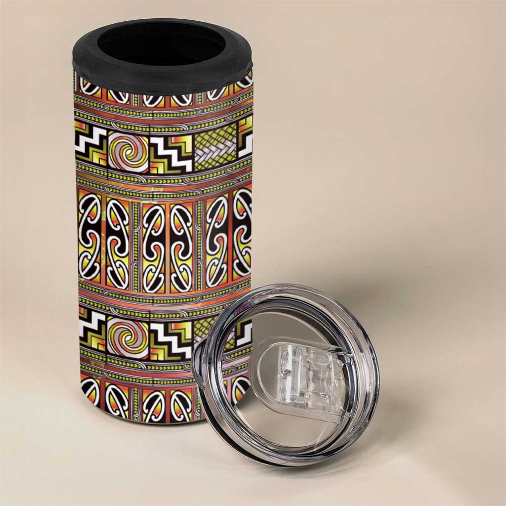 Maori Matariki 4 in 1 Can Cooler Tumbler Yellow Galaxy Aesthetic Koru Art