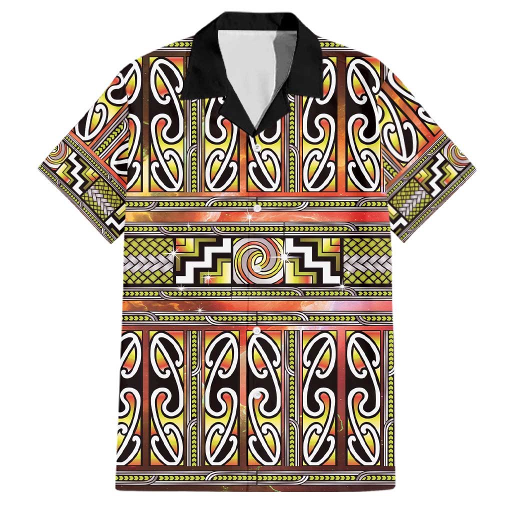 Maori Matariki Family Matching Off The Shoulder Long Sleeve Dress and Hawaiian Shirt Yellow Galaxy Aesthetic Koru Art LT01 Dad's Shirt - Short Sleeve Yellow - Polynesian Pride