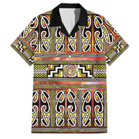Maori Matariki Family Matching Off The Shoulder Long Sleeve Dress and Hawaiian Shirt Yellow Galaxy Aesthetic Koru Art LT01 Dad's Shirt - Short Sleeve Yellow - Polynesian Pride