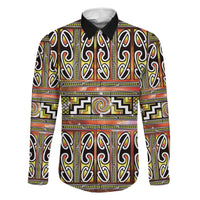 Maori Matariki Family Matching Off Shoulder Short Dress and Hawaiian Shirt Yellow Galaxy Aesthetic Koru Art LT01 Dad's Shirt - Long Sleeve Yellow - Polynesian Pride