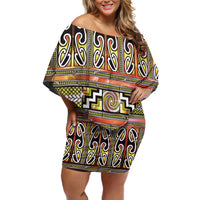 Maori Matariki Family Matching Off Shoulder Short Dress and Hawaiian Shirt Yellow Galaxy Aesthetic Koru Art LT01 Mom's Dress Yellow - Polynesian Pride
