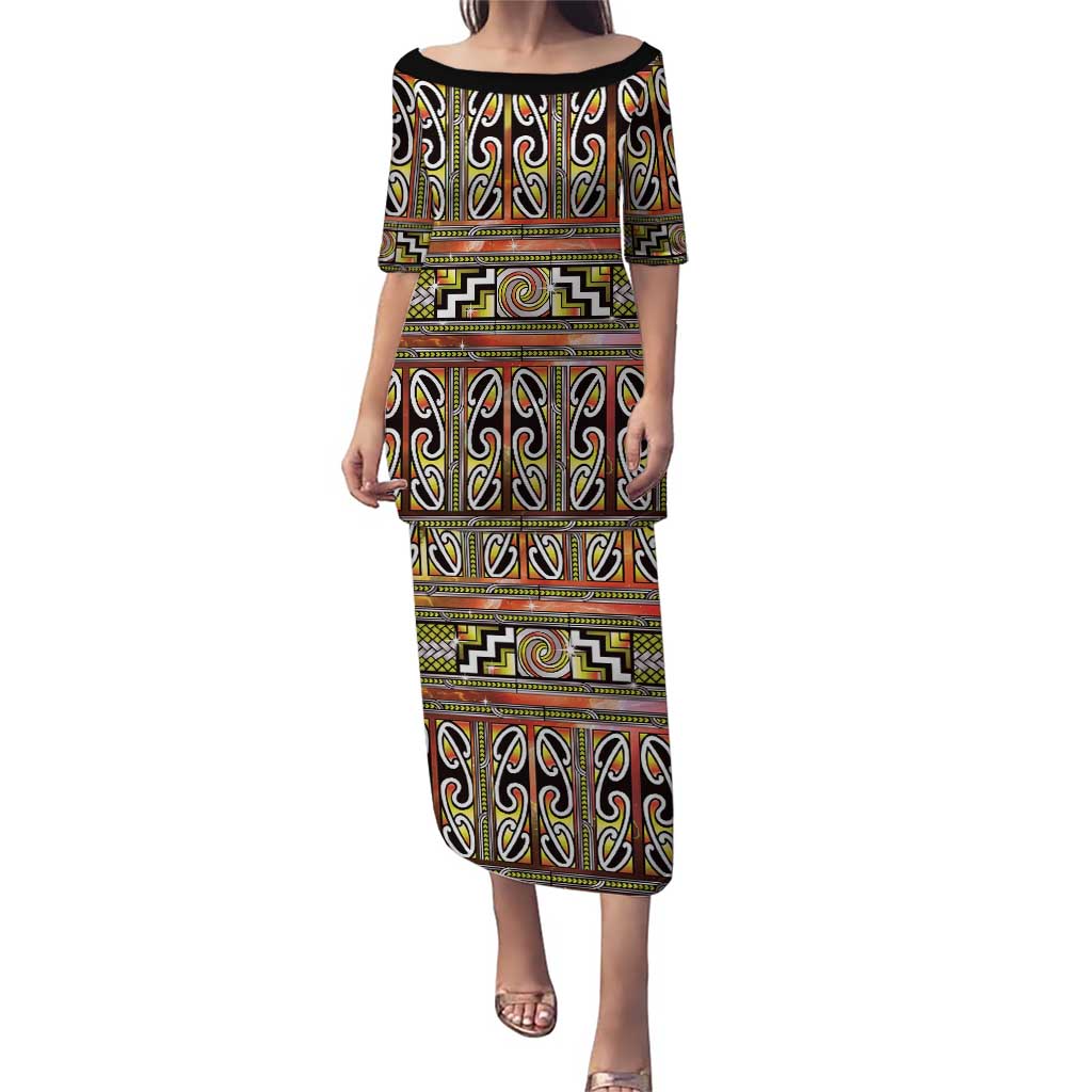 Maori Matariki Family Matching Puletasi and Hawaiian Shirt Yellow Galaxy Aesthetic Koru Art LT01 Mom's Dress Yellow - Polynesian Pride