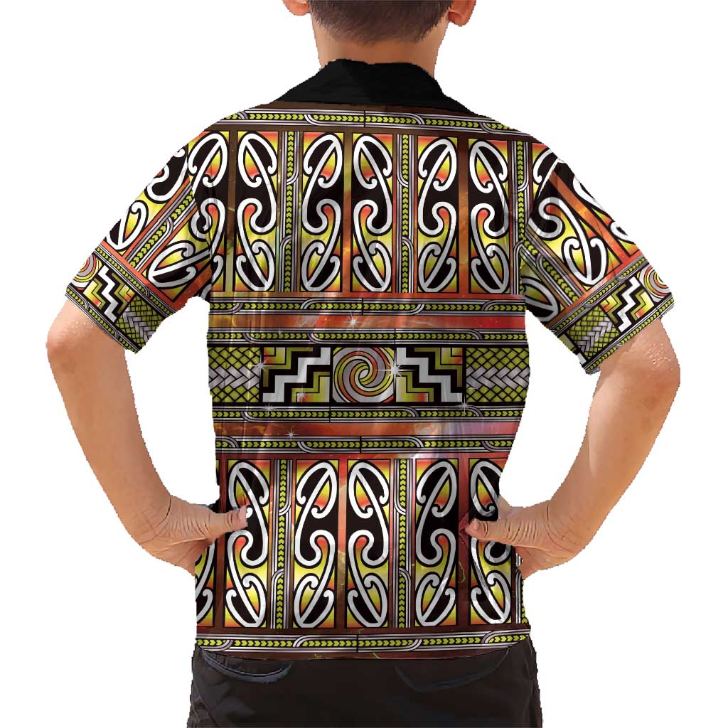 Maori Matariki Family Matching Short Sleeve Bodycon Dress and Hawaiian Shirt Yellow Galaxy Aesthetic Koru Art LT01 - Polynesian Pride