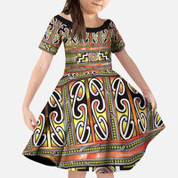 Maori Matariki Family Matching Summer Maxi Dress and Hawaiian Shirt Yellow Galaxy Aesthetic Koru Art LT01 Daughter's Dress Yellow - Polynesian Pride