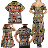 Maori Matariki Family Matching Summer Maxi Dress and Hawaiian Shirt Yellow Galaxy Aesthetic Koru Art LT01 - Polynesian Pride