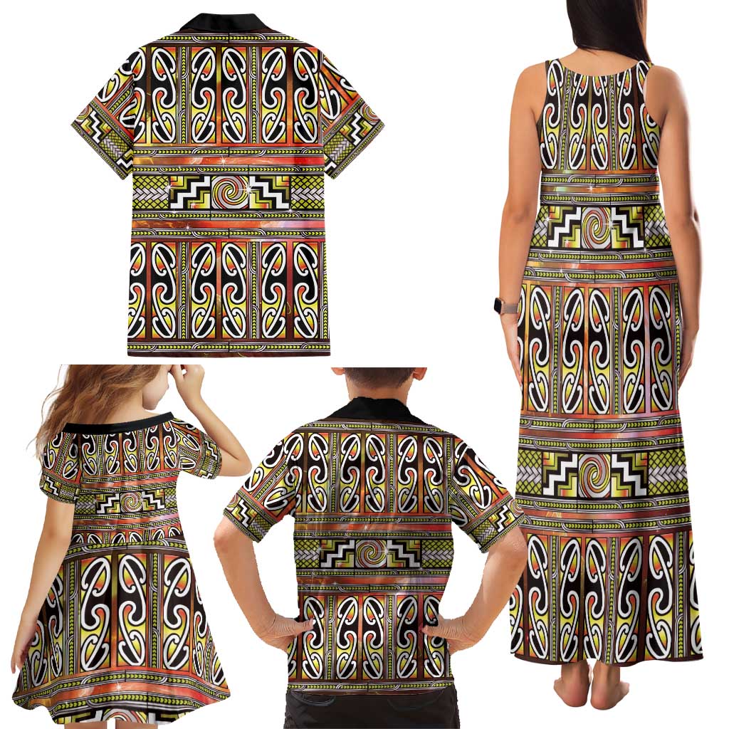 Maori Matariki Family Matching Tank Maxi Dress and Hawaiian Shirt Yellow Galaxy Aesthetic Koru Art LT01 - Polynesian Pride