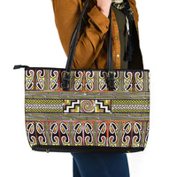 Maori Matariki Leather Tote Bag Yellow Galaxy Aesthetic Koru Art