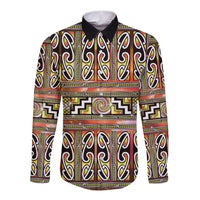 Maori Matariki Long Sleeve Button Shirt Yellow Galaxy Aesthetic Koru Art