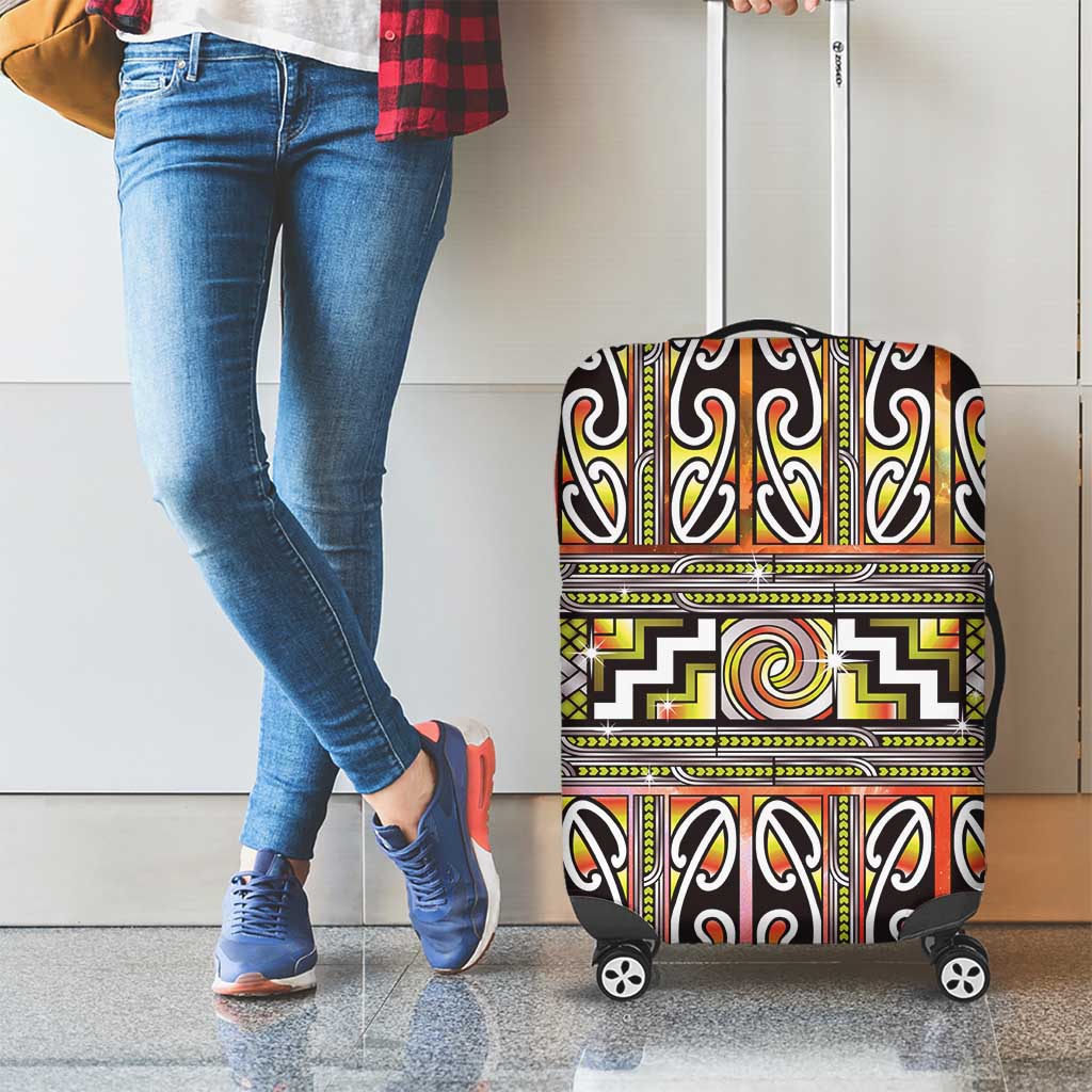 Maori Matariki Luggage Cover Yellow Galaxy Aesthetic Koru Art