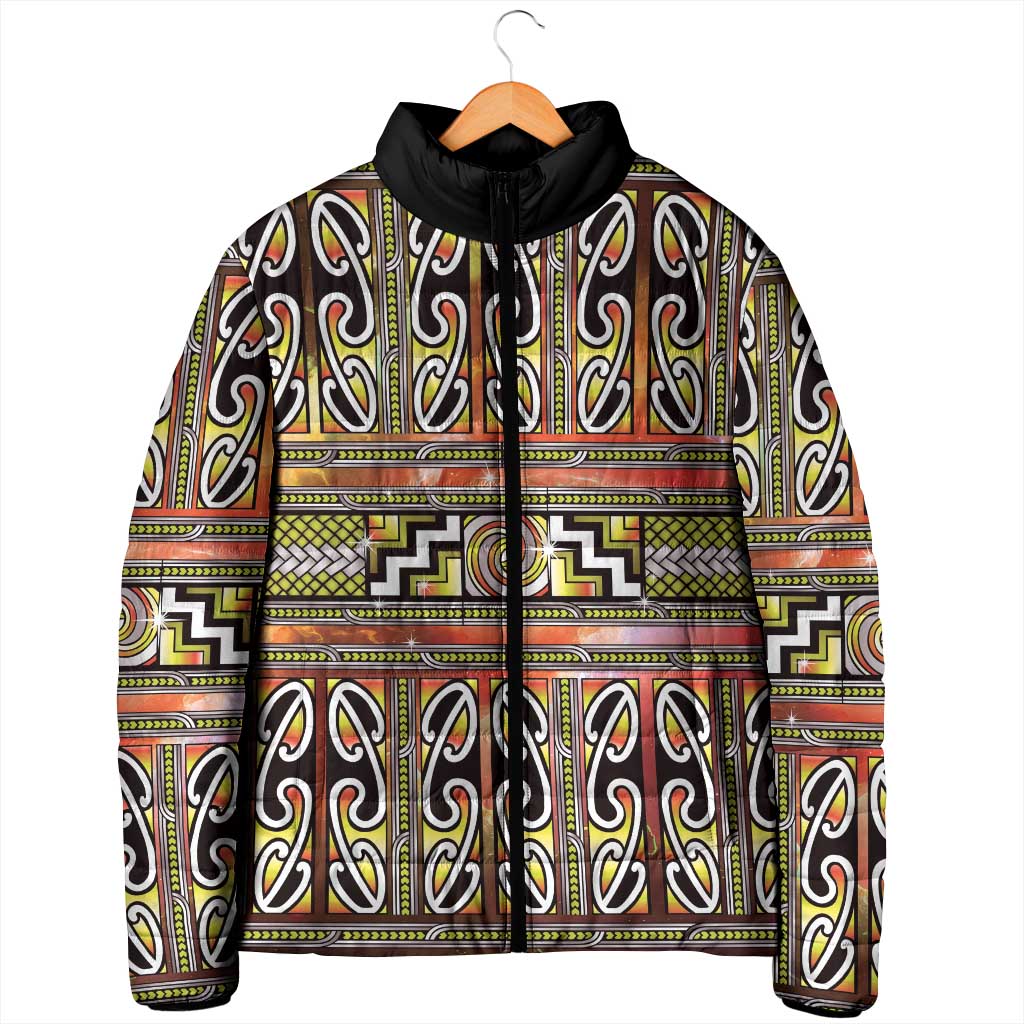 Maori Matariki Padded Jacket Yellow Galaxy Aesthetic Koru Art