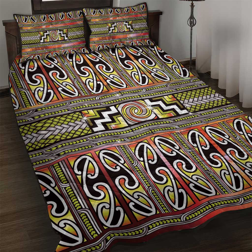Maori Matariki Quilt Bed Set Yellow Galaxy Aesthetic Koru Art