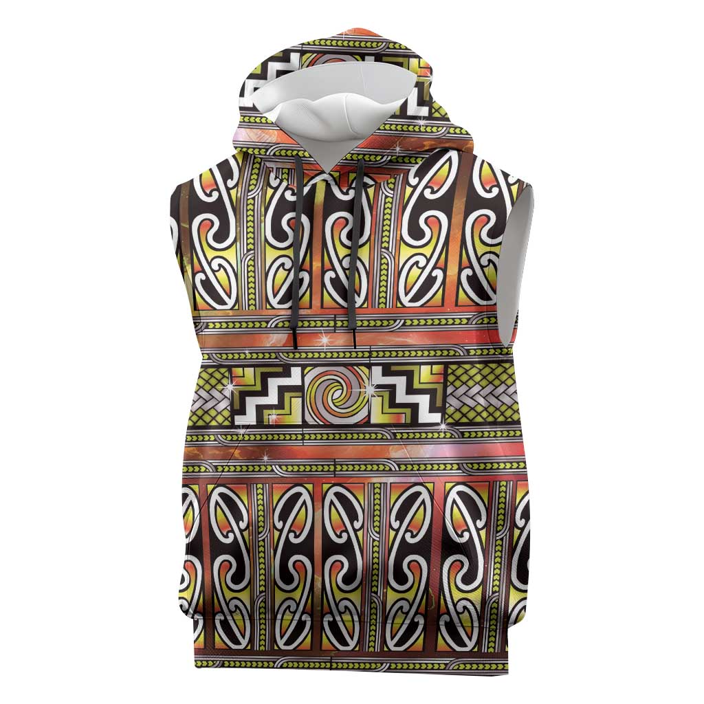 Maori Matariki Sleeveless Hoodie Yellow Galaxy Aesthetic Koru Art
