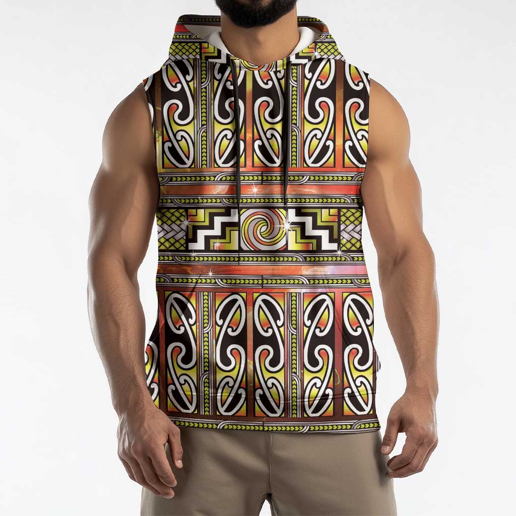 Maori Matariki Sleeveless Hoodie Yellow Galaxy Aesthetic Koru Art