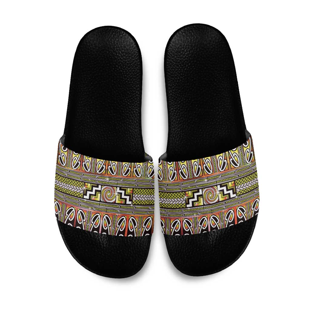 Maori Matariki Slide Sandals Yellow Galaxy Aesthetic Koru Art