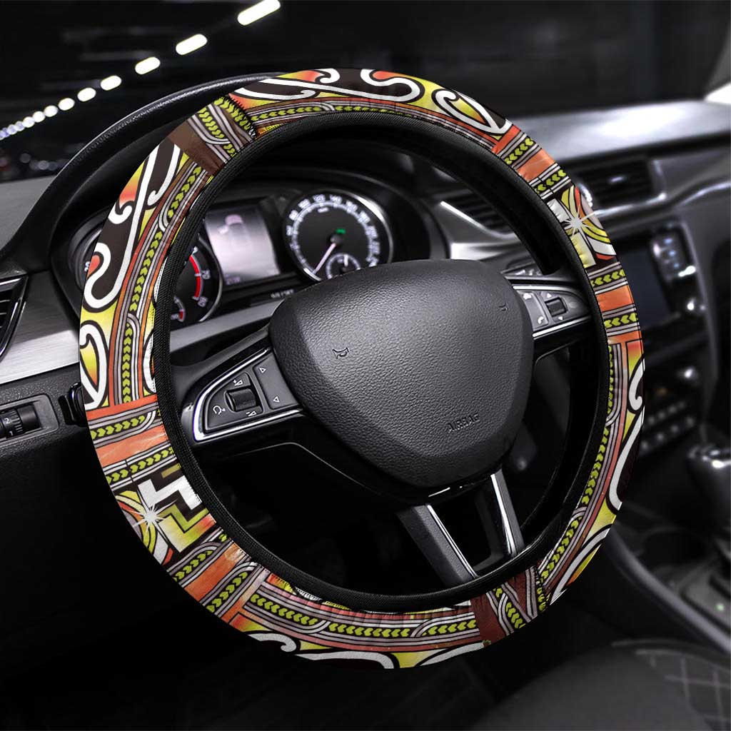 Maori Matariki Steering Wheel Cover Yellow Galaxy Aesthetic Koru Art