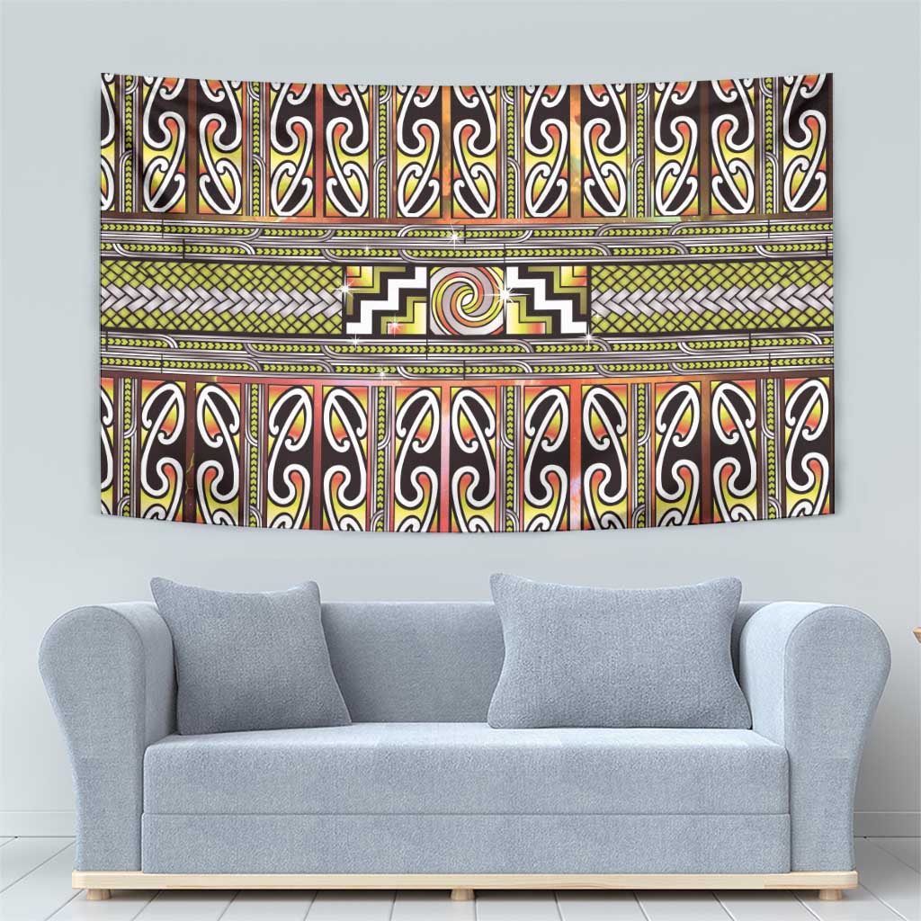 Maori Matariki Tapestry Yellow Galaxy Aesthetic Koru Art