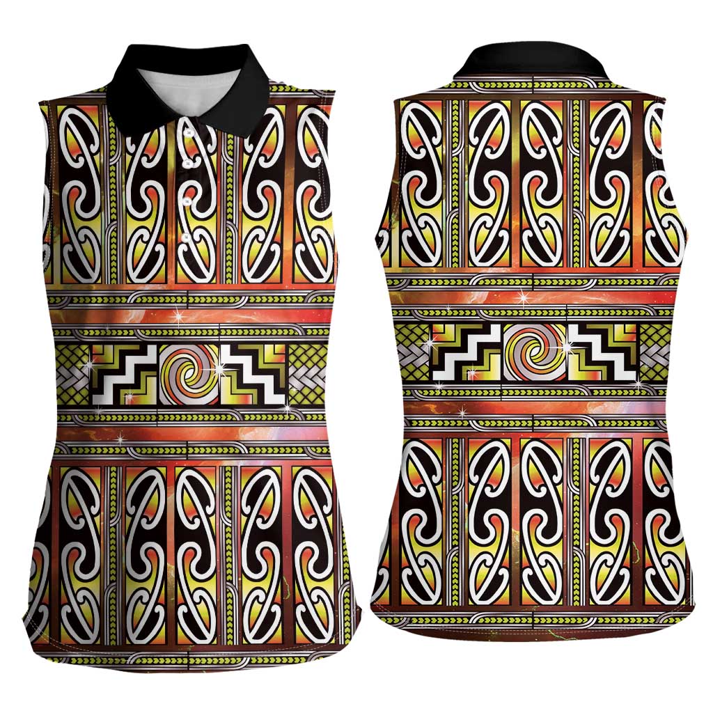 Maori Matariki Women Sleeveless Polo Shirt Yellow Galaxy Aesthetic Koru Art