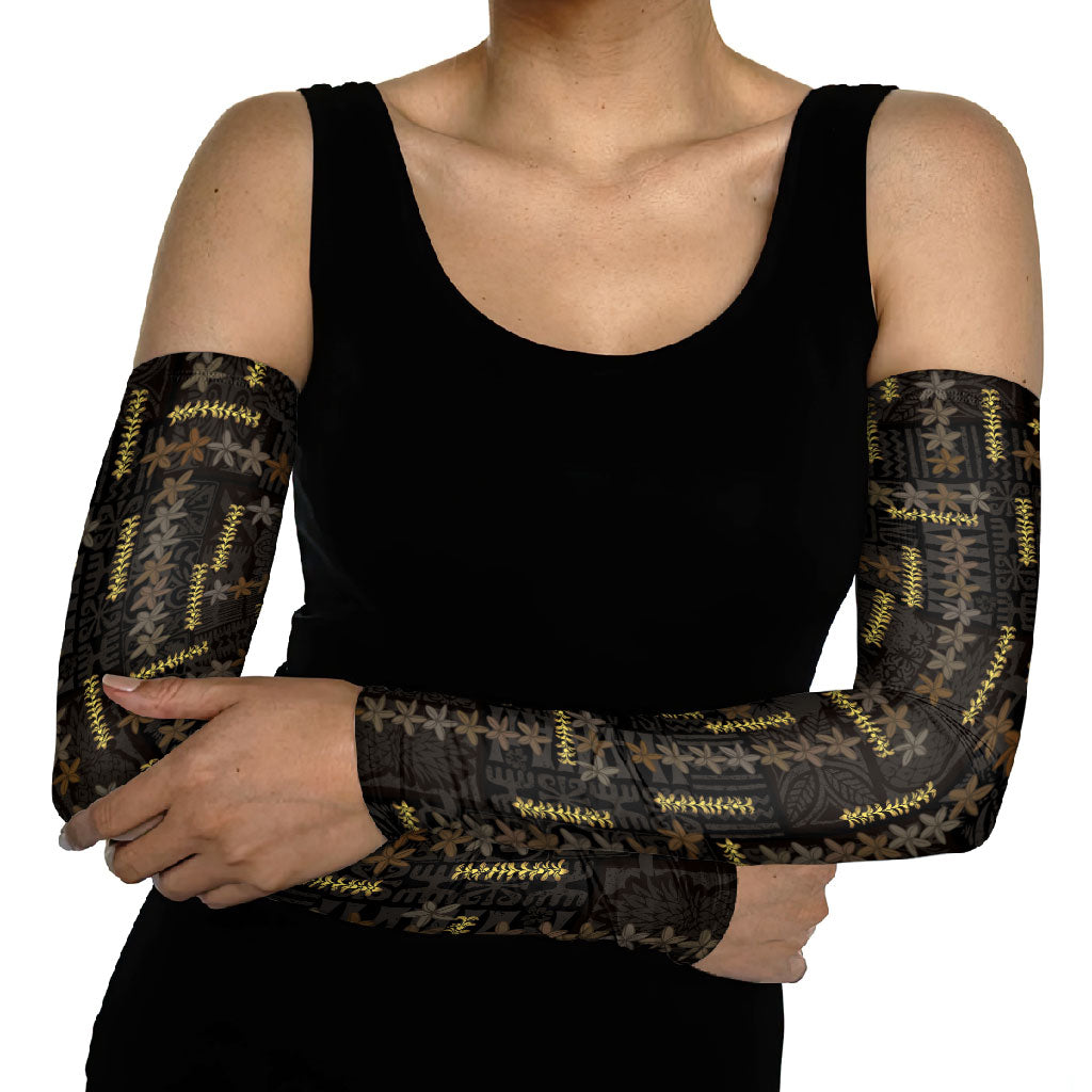 Hawaii Brown Plumeria Lei Black Arm Sleeves Frangipani Floral Heritage Art