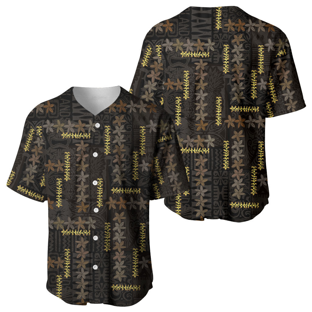 Hawaii Brown Plumeria Lei Black Baseball Jersey Frangipani Floral Heritage Art