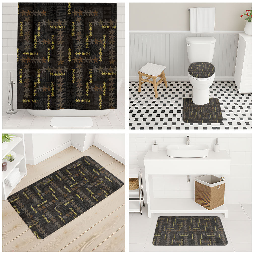 Hawaii Brown Plumeria Lei Black Bathroom Set Frangipani Floral Heritage Art