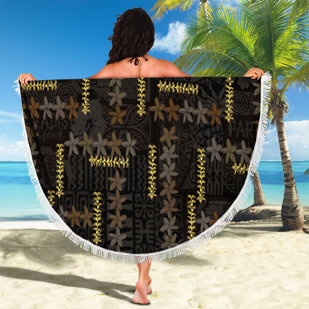 Hawaii Brown Plumeria Lei Black Beach Blanket Frangipani Floral Heritage Art