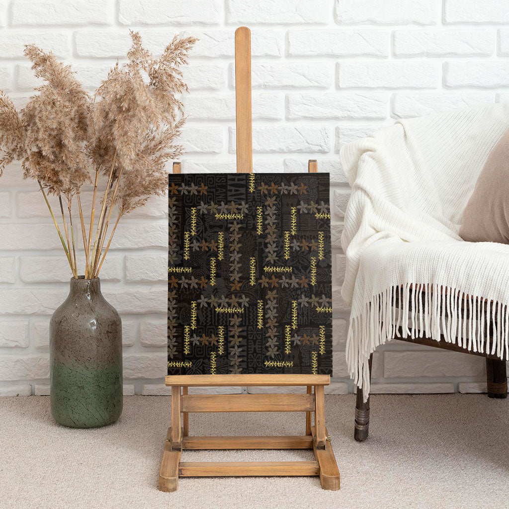 Hawaii Brown Plumeria Lei Black Canvas Wall Art Frangipani Floral Heritage Art