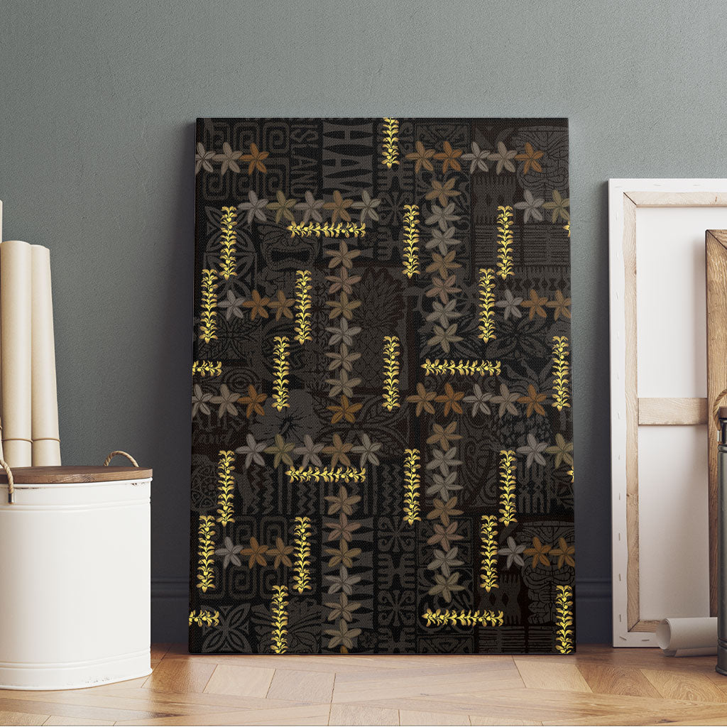 Hawaii Brown Plumeria Lei Black Canvas Wall Art Frangipani Floral Heritage Art