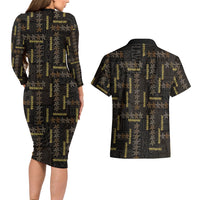 Hawaii Brown Plumeria Lei Black Couples Matching Long Sleeve Bodycon Dress and Hawaiian Shirt Frangipani Floral Heritage Art LT01 - Polynesian Pride