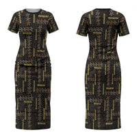 Hawaii Brown Plumeria Lei Black Couples Matching Short Sleeve Bodycon Dress and Hawaiian Shirt Frangipani Floral Heritage Art LT01 - Polynesian Pride