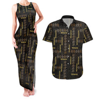 Hawaii Brown Plumeria Lei Black Couples Matching Tank Maxi Dress and Hawaiian Shirt Frangipani Floral Heritage Art LT01 Black - Polynesian Pride
