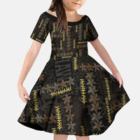 Hawaii Brown Plumeria Lei Black Family Matching Long Sleeve Bodycon Dress and Hawaiian Shirt Frangipani Floral Heritage Art LT01 Daughter's Dress Black - Polynesian Pride