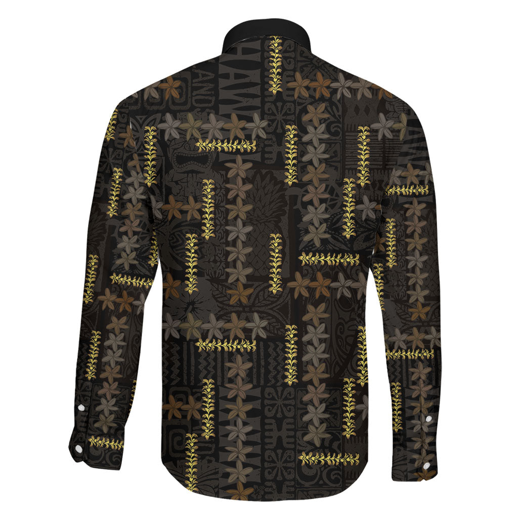 Hawaii Brown Plumeria Lei Black Family Matching Long Sleeve Bodycon Dress and Hawaiian Shirt Frangipani Floral Heritage Art LT01 - Polynesian Pride