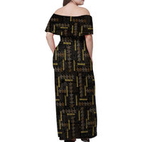 Hawaii Brown Plumeria Lei Black Family Matching Off Shoulder Maxi Dress and Hawaiian Shirt Frangipani Floral Heritage Art LT01 - Polynesian Pride