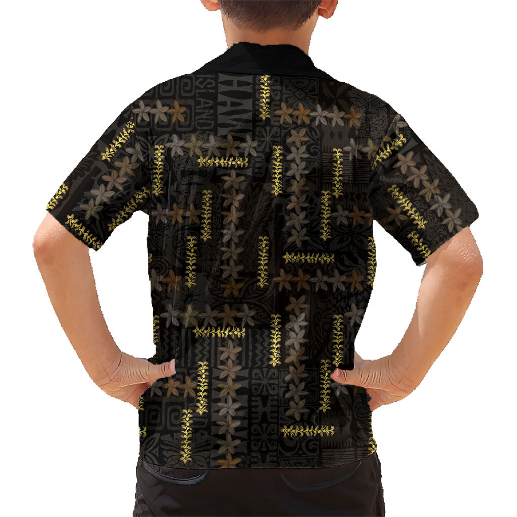 Hawaii Brown Plumeria Lei Black Family Matching Tank Maxi Dress and Hawaiian Shirt Frangipani Floral Heritage Art LT01 - Polynesian Pride