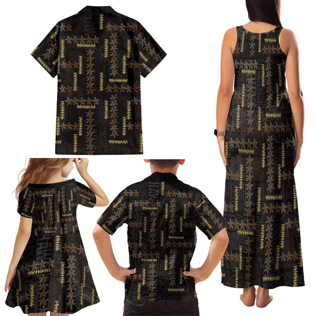 Hawaii Brown Plumeria Lei Black Family Matching Tank Maxi Dress and Hawaiian Shirt Frangipani Floral Heritage Art LT01 - Polynesian Pride