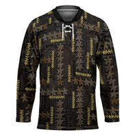 Hawaii Brown Plumeria Lei Black Hockey Jersey Frangipani Floral Heritage Art
