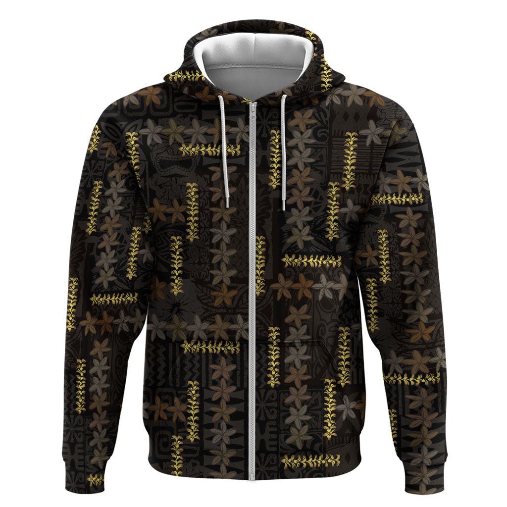 Hawaii Brown Plumeria Lei Black Hoodie Frangipani Floral Heritage Art