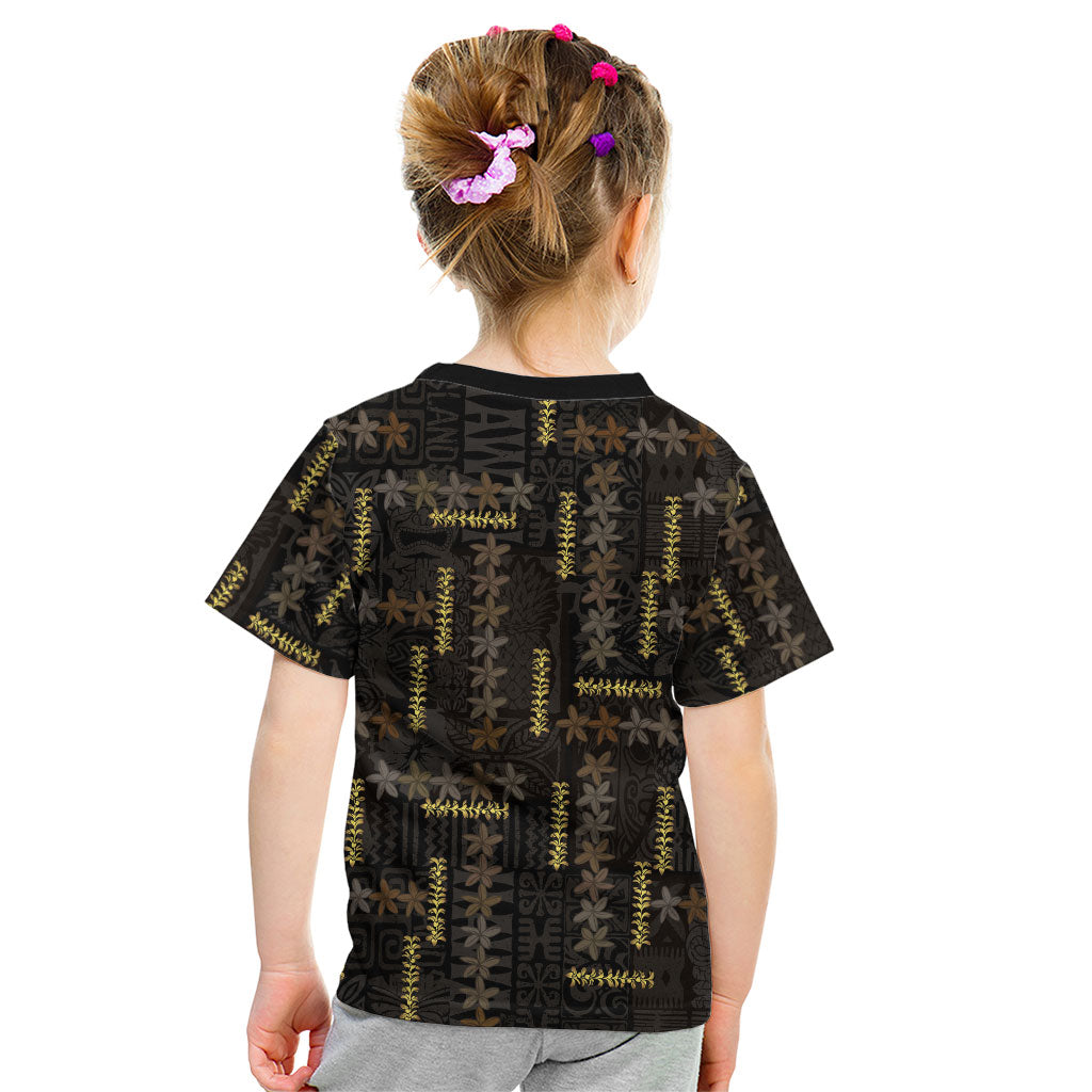 Hawaii Brown Plumeria Lei Black Kid T Shirt Frangipani Floral Heritage Art