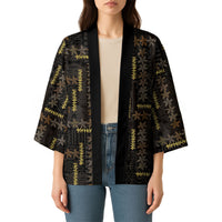 Hawaii Brown Plumeria Lei Black Kimono Frangipani Floral Heritage Art