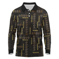 Hawaii Brown Plumeria Lei Black Long Sleeve Polo Shirt Frangipani Floral Heritage Art