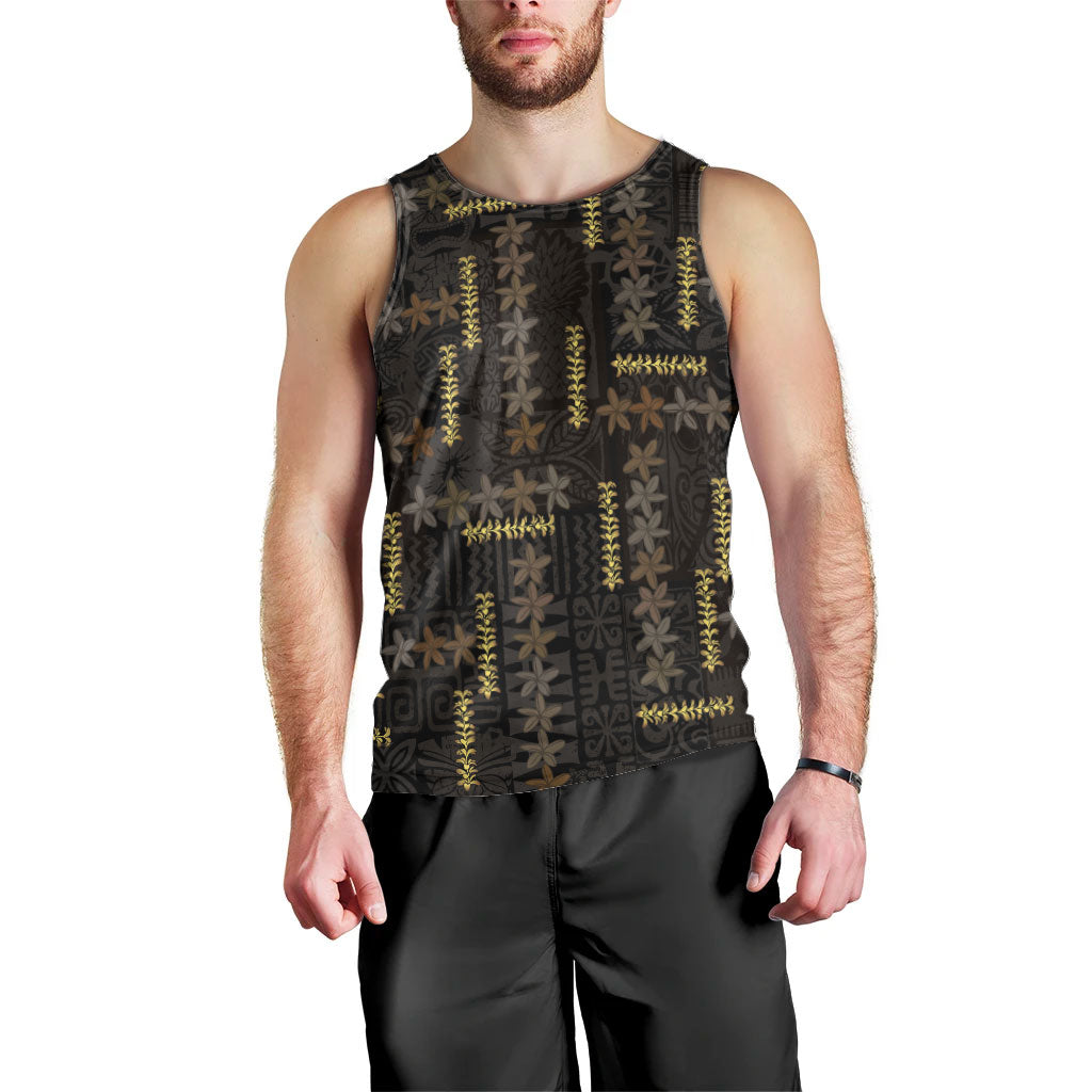 Hawaii Brown Plumeria Lei Black Men Tank Top Frangipani Floral Heritage Art