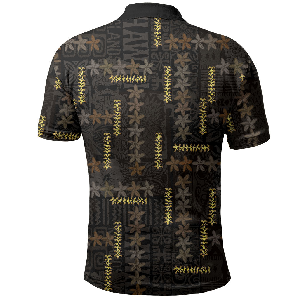 Hawaii Brown Plumeria Lei Black Polo Shirt Frangipani Floral Heritage Art LT01 - Polynesian Pride