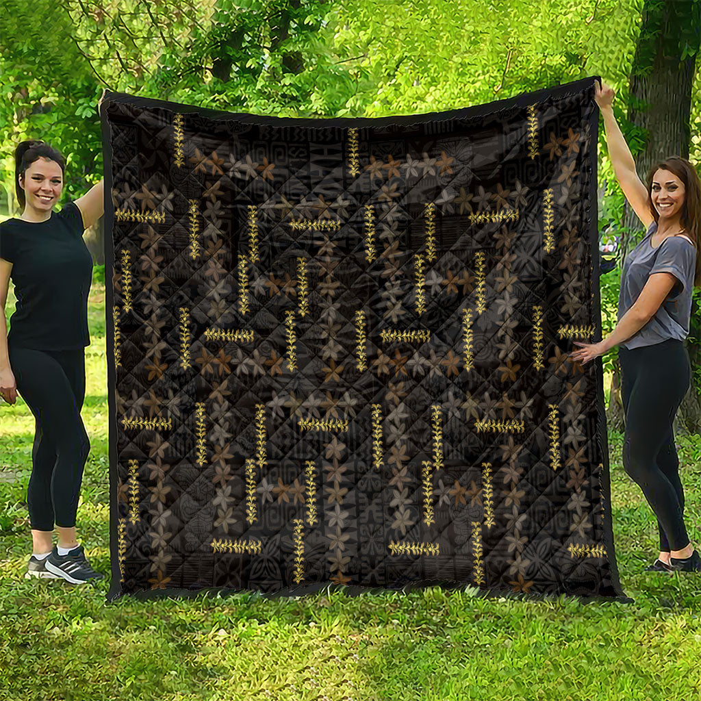 Hawaii Brown Plumeria Lei Black Quilt Frangipani Floral Heritage Art