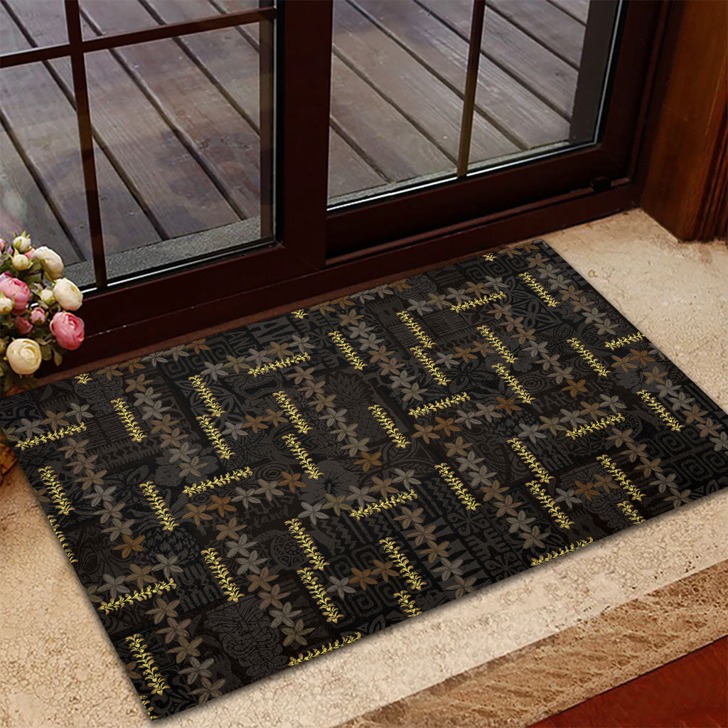 Hawaii Brown Plumeria Lei Black Rubber Doormat Frangipani Floral Heritage Art