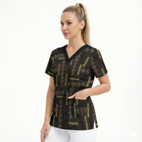 Hawaii Brown Plumeria Lei Black Scrub Top Frangipani Floral Heritage Art